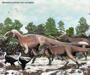 пазл Yutyrannus с около 9 метров в длину-это самый большой динозавр с перьями известный